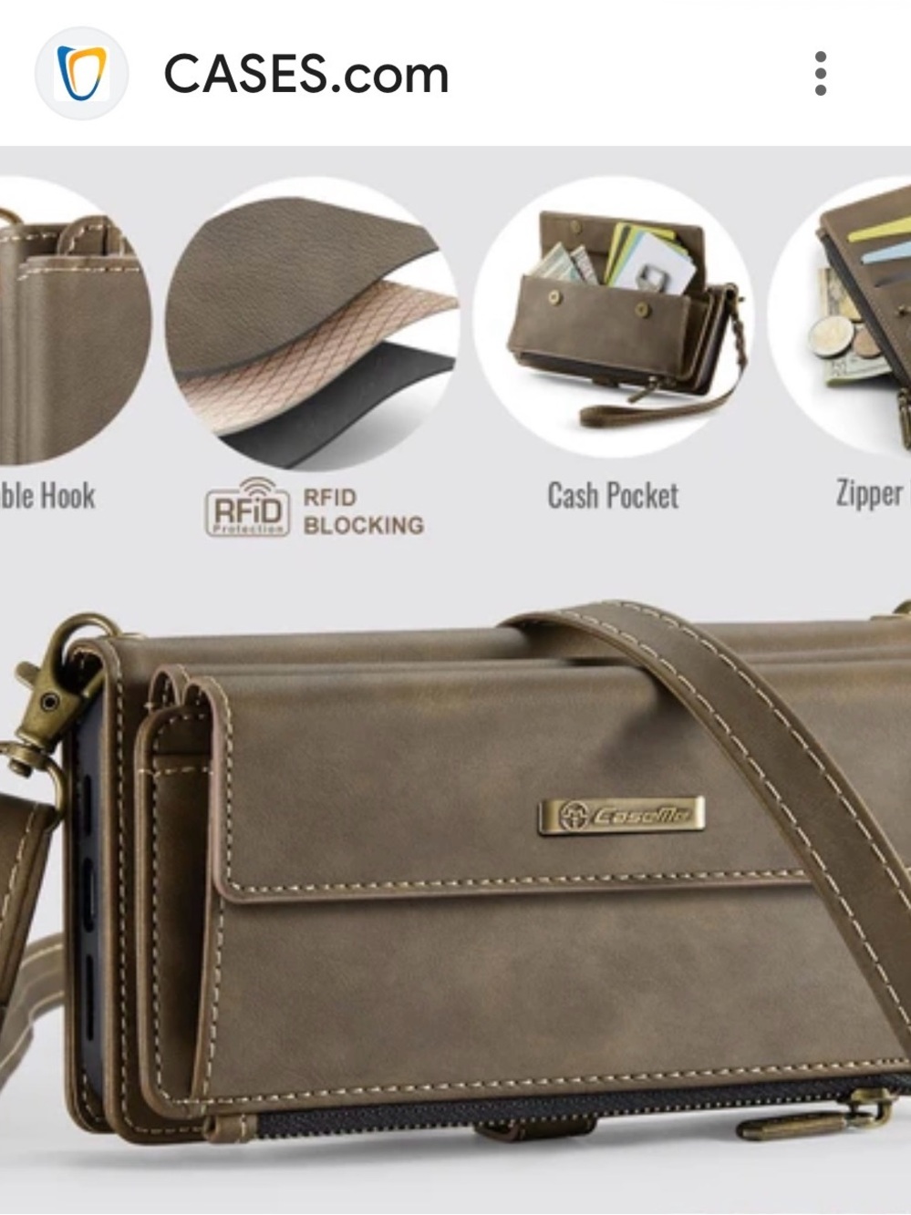 Caseme leather  Brown Women's Crossbody Wallet with Strap iPhone 11 Pro Max